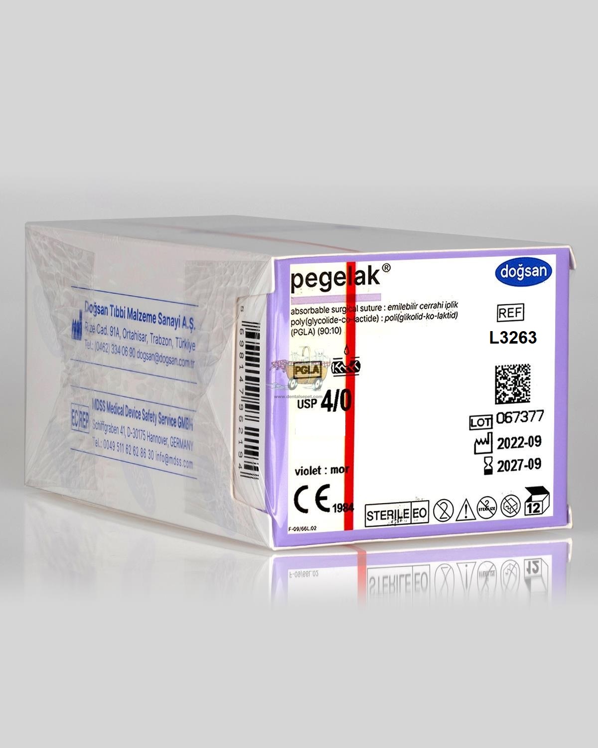 DOGSAN Pegelak 4/0 26 3/8 Asagi Keskin 75cm PGLA Emilebilir Sutur 12 Ad./Pkt