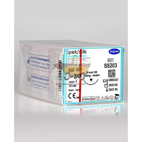 DOGSAN Ipek 2/0 20 3/8 Asagi Keskin 75cm Ipek Emilemeyen Sutur 12 Ad./Pkt