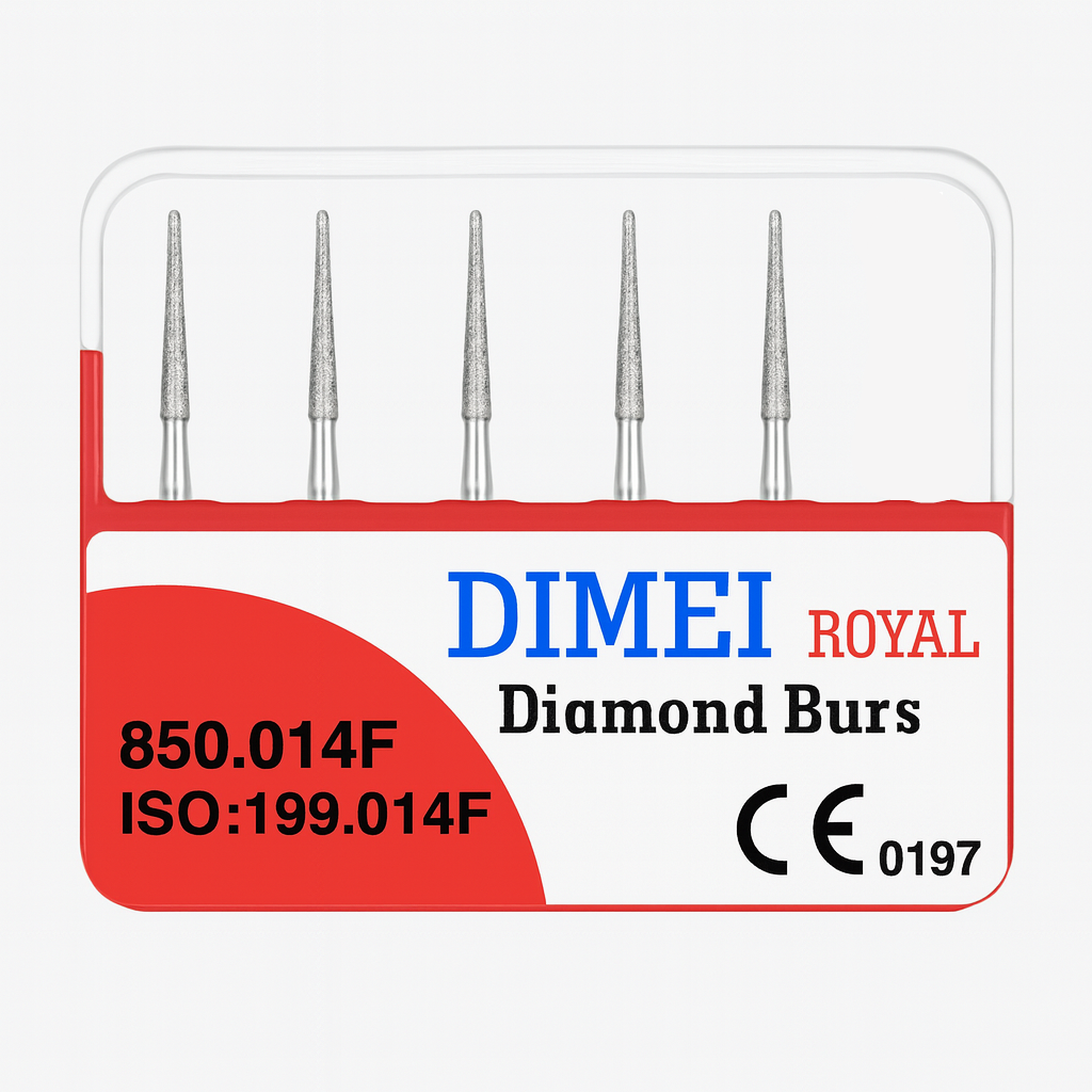 DIMEI Royal Aeratör İçin Elmas Kırmızı Kuşak Kesim Düzeltme ve Amalgam Bitirme Frezi 5 Li Paket 850-014F