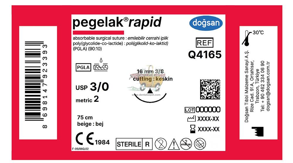 DOGSAN Pegelak Rapid 3/0 16 3/8 Keskin 75cm PGLA Emilebilir Sutur 12 Ad./Pkt