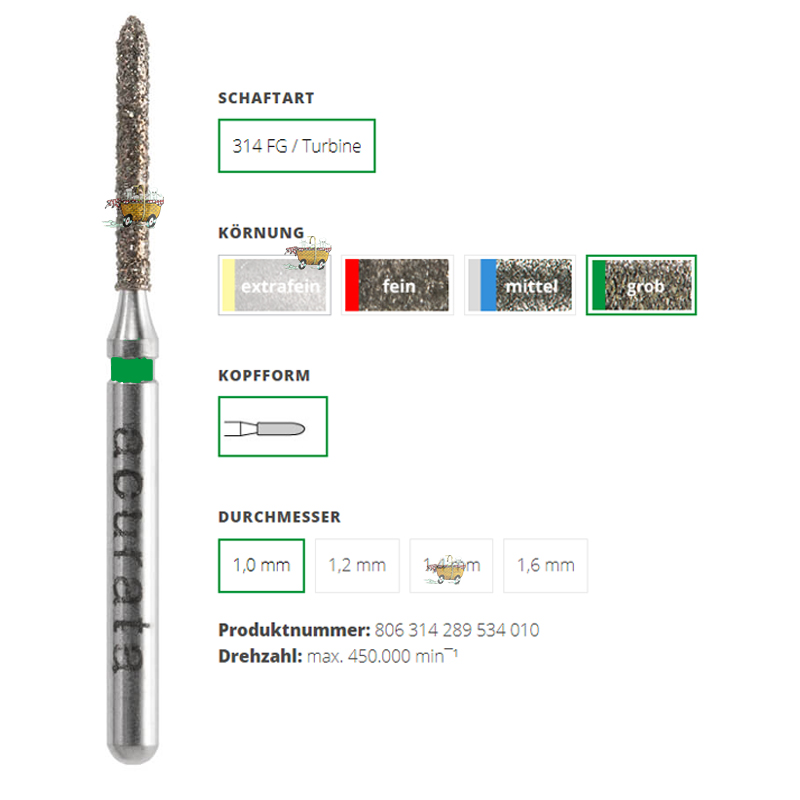 ACURATA Aeratör için Yeşil Kuşaklı Elmas Chamfer Frez 806-314-289-534-010