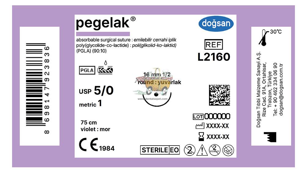 DOGSAN Pegelak 5/0 16 1/2 Yuvarlak 75cm PGLA Emilebilir Sutur 12 Ad./Pkt