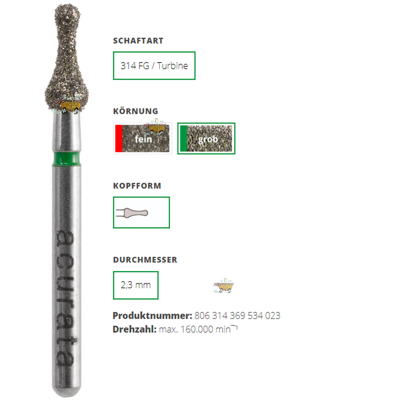 ACURATA Aeratör için Yeşil Kuşaklı Elmas Özel Formlu Frez 369-534-023