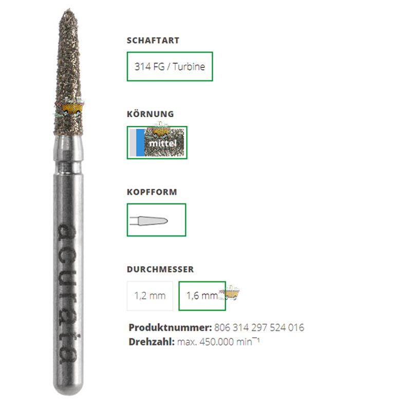 ACURATA Aeratör için Mavi Kuşaklı Elmas Torpido Frez 806-314-297-524-016