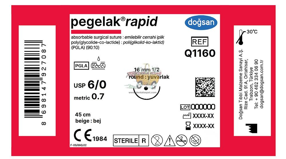 DOGSAN Pegelak Rapid 6/0 16 1/2 Yuvarlak 45cm PGLA Emilebilir Sutur 12 Ad./Pkt