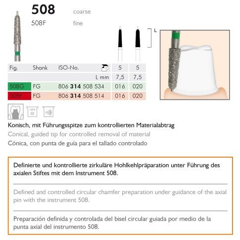 MEISINGER 508 Basamaklı Kesim Elmas Frez 1 Adet Aeratör - FG - Yeşil ,Boy Seçiniz