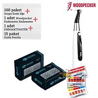 SCOPE ENDO 100 Paket Rotary E�e + WOODPECKER Endomatic Endomotor + Endoaktivat�r + 15 Paket Gutta Percha