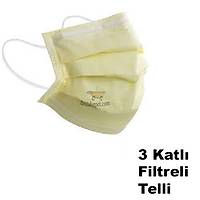 MAKSIMED 3 Katl� Filtreli Cerrahi Y�z Maskesi Krem (A��k Sar�) Renk (BFE %99,41)