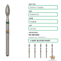PRIMA DENTAL �ngiltere - Aerat�r ��in Ye�il Ku�akl� Elmas Labut Armut U�lu Frez 368-020C 2.0 mm 5'li