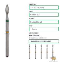 PRIMA DENTAL �ngiltere - Aerat�r ��in Ye�il Ku�akl� Elmas K���k Labut Armut U�lu Frez 379-016C 1.6 mm 5'li