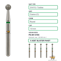 PRIMA DENTAL �ngiltere - Aerat�r ��in Ye�il Ku�akl� Elmas Rond U�lu Frez 801-018C 1.8 mm 5'li