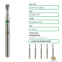PRIMA DENTAL �ngiltere - Aerat�r ��in Ye�il Ku�akl� Elmas Ters Konik U�lu Frez 805-014C 1.4 mm 5'li
