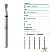 PRIMA DENTAL �ngiltere - Aerat�r ��in Siyah Ku�akl� Elmas Ters Konik U�lu Frez 805-016XC 1.6 mm 5'li