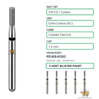 PRIMA DENTAL �ngiltere - Aerat�r ��in Siyah Ku�akl� Elmas D�z U�lu Silindir Frez 835-012XC 1.2 mm 5'li