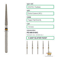 PRIMA DENTAL �ngiltere - Aerat�r ��in Siyah Ku�akl� Elmas Ekstra Uzun D�z U�lu Konik Frez 848-014XC 1.4 mm 5'li