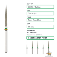 PRIMA DENTAL �ngiltere - Aerat�r ��in Ye�il Ku�akl� Elmas Yuvarlak U�lu Konik Frez 850-016C 1.6 mm 5'li