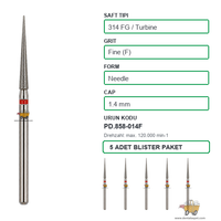 PRIMA DENTAL �ngiltere - Aerat�r ��in K�rm�z� Ku�akl� Elmas Alev U�lu Frez 858-014F 1.4 mm 5'li