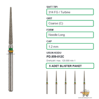 PRIMA DENTAL �ngiltere - Aerat�r ��in Ye�il Ku�akl� Elmas Uzun Alev U�lu Frez 859-012C 1.2 mm 5'li