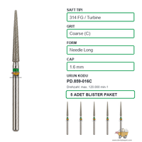 PRIMA DENTAL �ngiltere - Aerat�r ��in Ye�il Ku�akl� Elmas Uzun Alev U�lu Frez 859-016C 1.6 mm 5'li