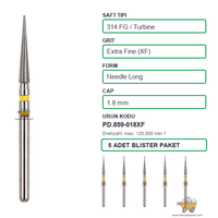 PRIMA DENTAL �ngiltere - Aerat�r ��in Sar� Ku�akl� Elmas Uzun Alev U�lu Frez 859-018XF 1.8 mm 5'li