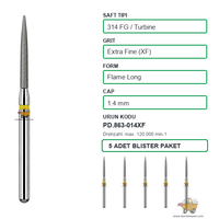 PRIMA DENTAL �ngiltere - Aerat�r ��in Sar� Ku�akl� Elmas Uzun Mum Alevi U�lu Frez 863-014XF 1.4 mm 5'li