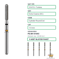 PRIMA DENTAL �ngiltere - Aerat�r ��in Siyah Ku�akl� Elmas Yuvarlak U�lu Silindir Frez 881-014XC 1.4 mm 5'li