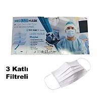 Med 3.0 - 3 Katl- Burun Telli Lastikli 1. Snf Beyaz Maske