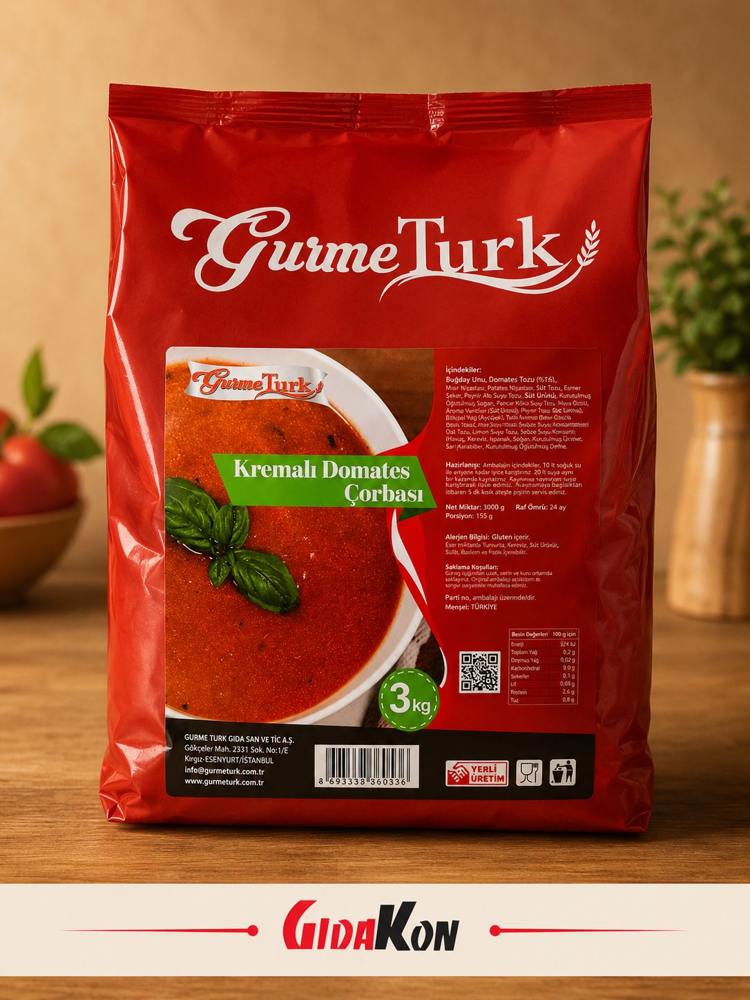 GurmeTürk Kremalı Domates Çorbası 3 Kg X4 Ad