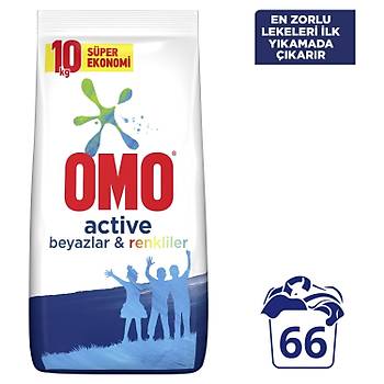 Omo Active Toz Çamaşır Deterjanı Beyazlar ve Renkliler 10 kg 66 Yıkama