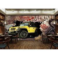 DL 7319 3D Sarý Jeep Duvar Posteri