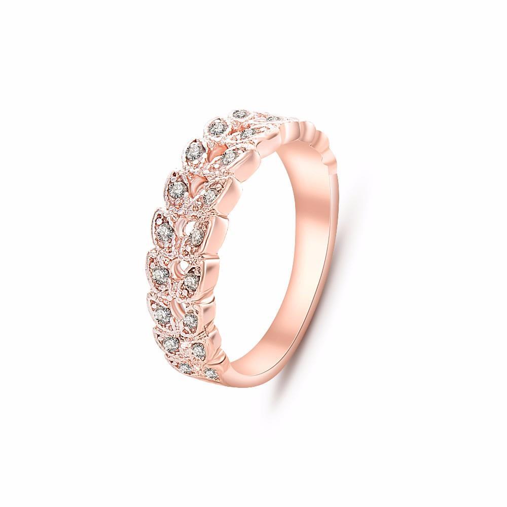 Taşlı Alyans Rose Gold Yüzük CZ Avusturya Kalp Zirkon Kristal Taşlı