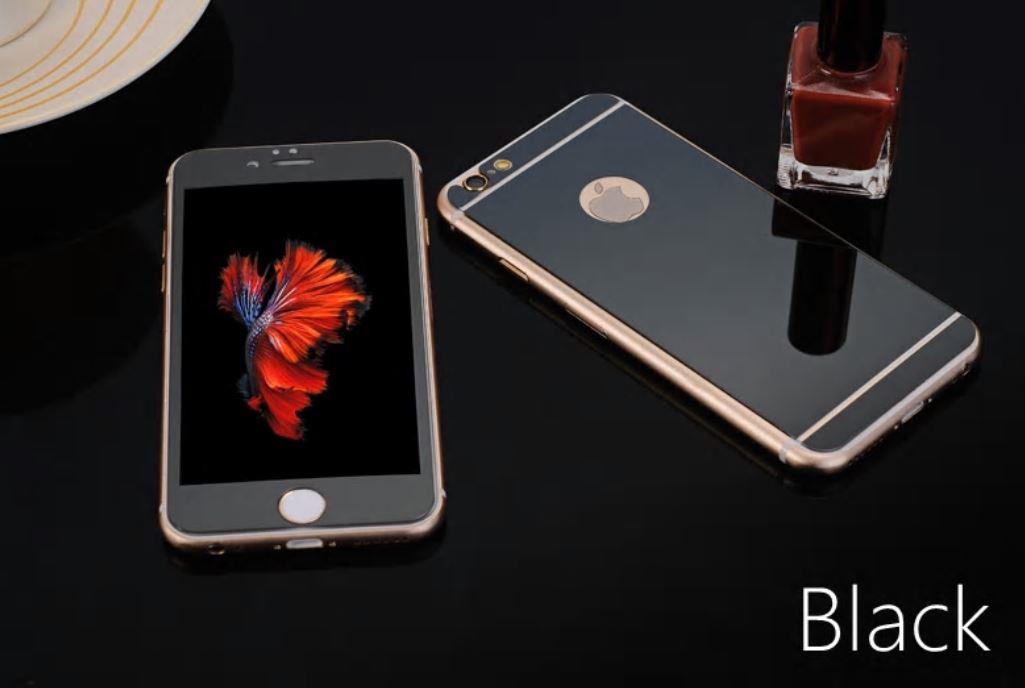 iPhone 6 6S İçin Ön/Arka Mirror Aynalı Ekran Koruyucu Tamperli Cam Siyah Renk