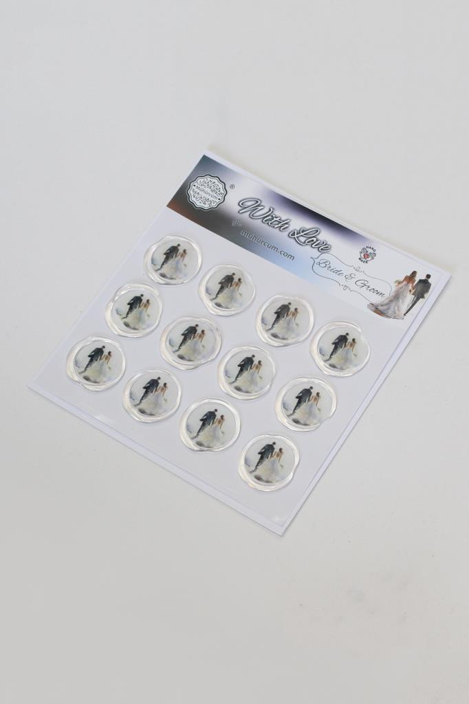 Mühürcüm 12 Adet Hazır Kendinden Yapışkanlı Düğün Davetiye Sticker Mühür KYSM114
