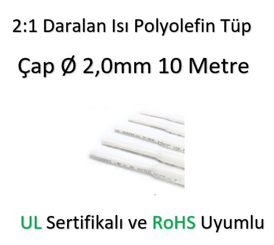 Polyolefin Isı Shrink Tüp 2:1 Daralan Makaron Boru Çap Ø2,0mm 10 x 1 Metre 