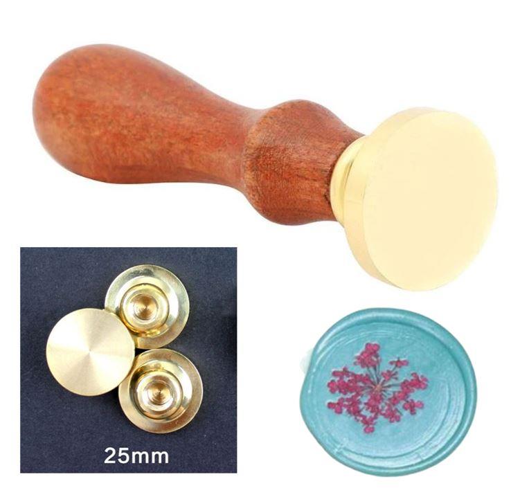 Eritme Balmumu Mührü Damga 25mm Yuvarlak Boş Bakır Kafa + Gülağacı Kol 