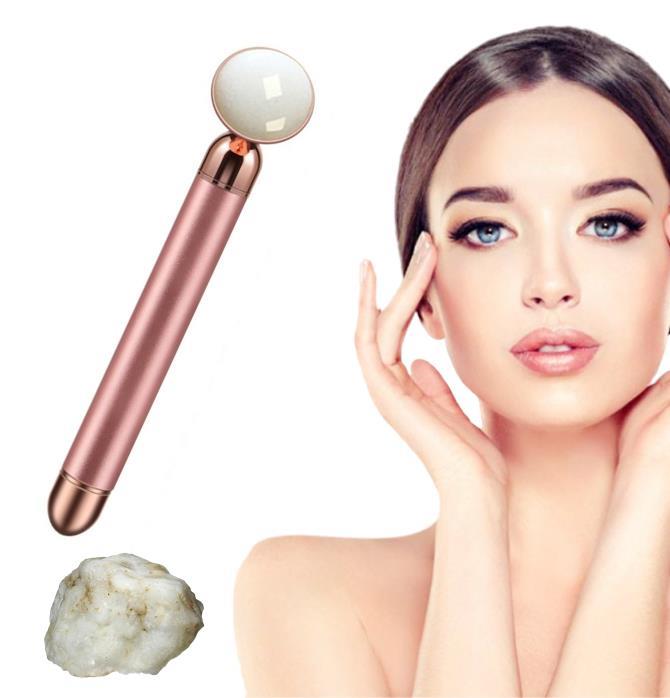 Titreşimli Güzellik Masaj Kalemi Doğal White Jade (Yeşim) Taş, Pembe Çubuk