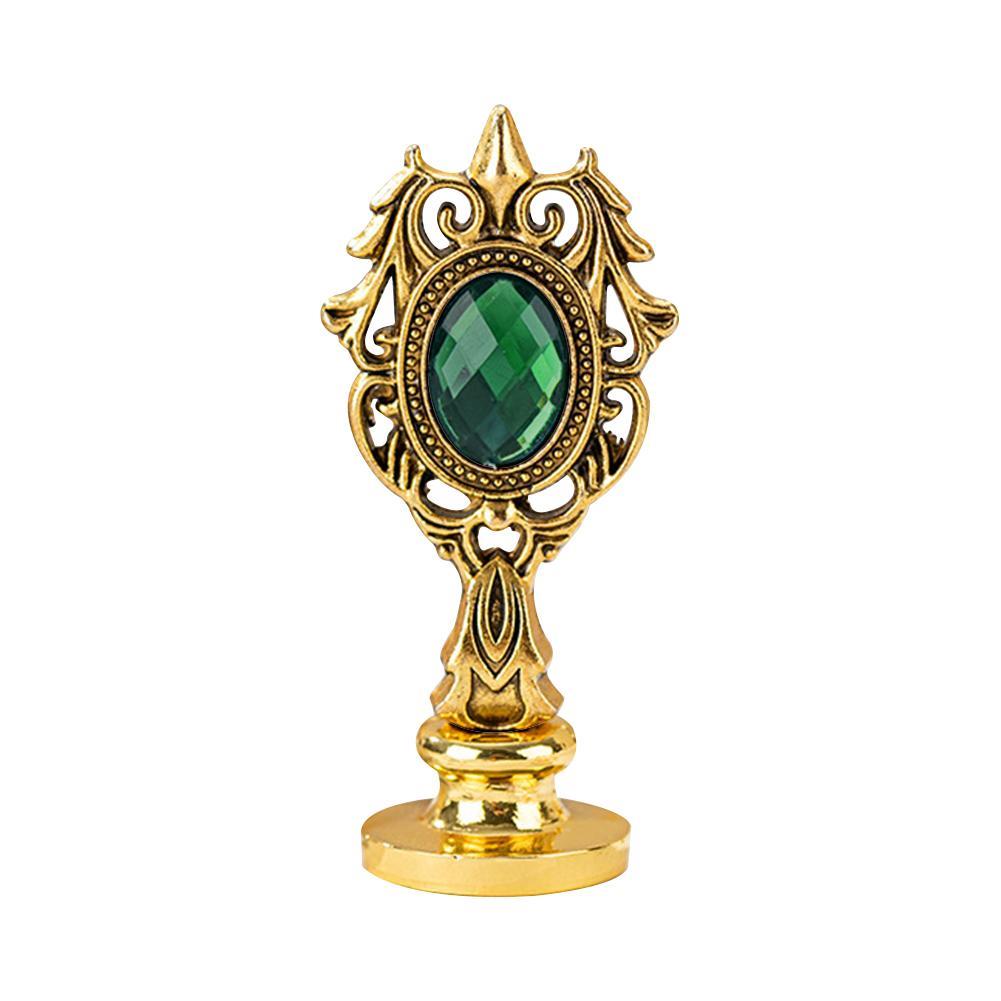 Kraliyet Yeşil Taşlı Döküm Metal Mum Mühürü Sapı Gold 1