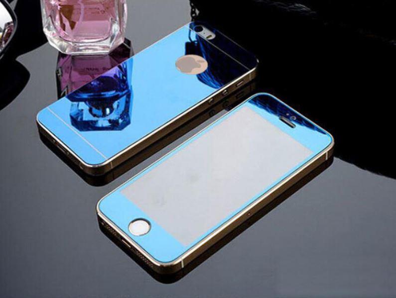 iPhone 5 5S İçin Ön/Arka Mirror Aynalı Ekran Koruyucu Tamperli Cam Lacivert Renk