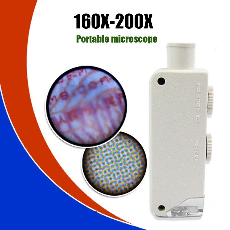 160-200X Beyaz Cep Optik Mikroskop El Büyüteç Aydınlatmalı Yakınlaştırmalı 