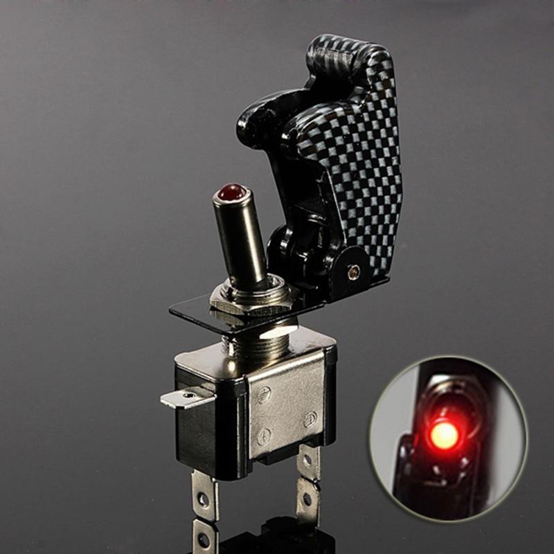 12V 20A Kırmızı Led Toggle Switch Kontrol SPST On/Of Uçak Füze Stil Flip Up Kapak