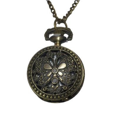 Kuvars Köstekli Mini Cep Saati Kolye Silver Kelebek Art Desen