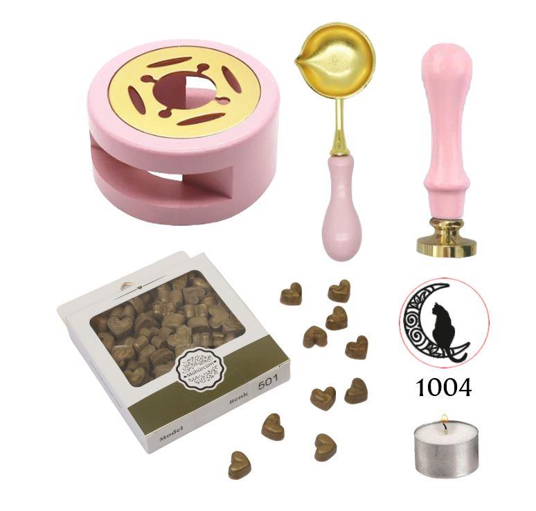 Davetiye Mum Mühürü Uygulama Seti Pembe Renk 1004 Ay Kedi