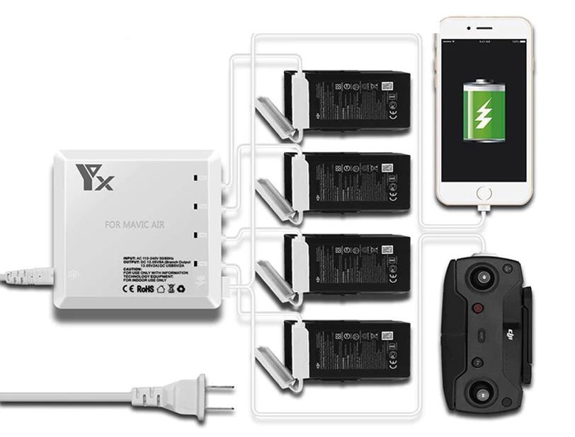 DJI Mavic Air 6 in 1 Çoklu Hızlı Pil Şarj Cihazı 2 USB Çıkışlı 