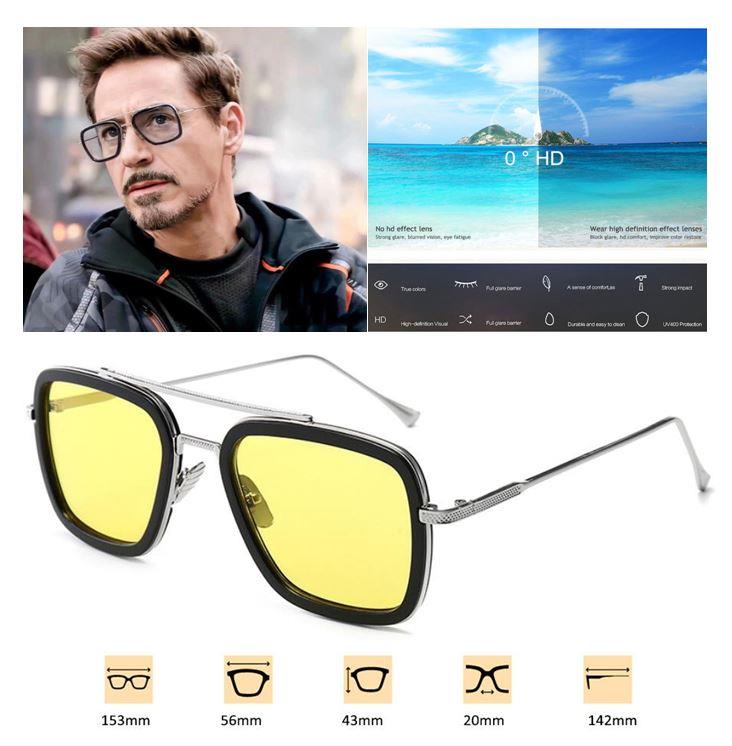 UV 400 Gece Sürüş Gözlüğü Polikarbon Lens Metal Çerçeve TonyStark IronMan 