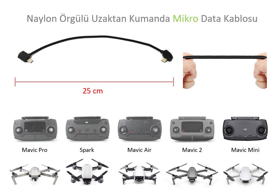 DJI Mavic Pro Uzaktan Kumanda İçin Mikro Data Veri Kablosu Naylon Örgülü