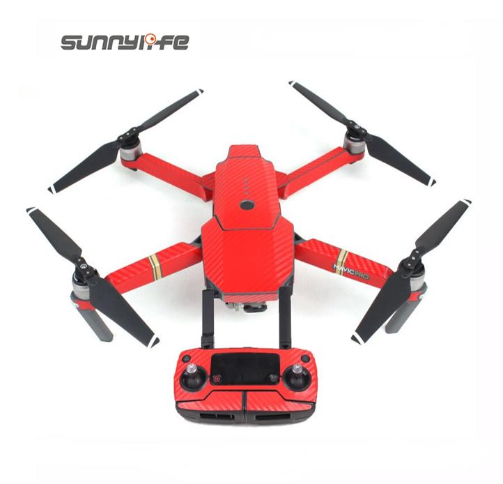 DJI Mavic Pro Platinum için Kırmızı Karbon Grafik Su Geçirmez PVC Cilt Çıkartma Full Set