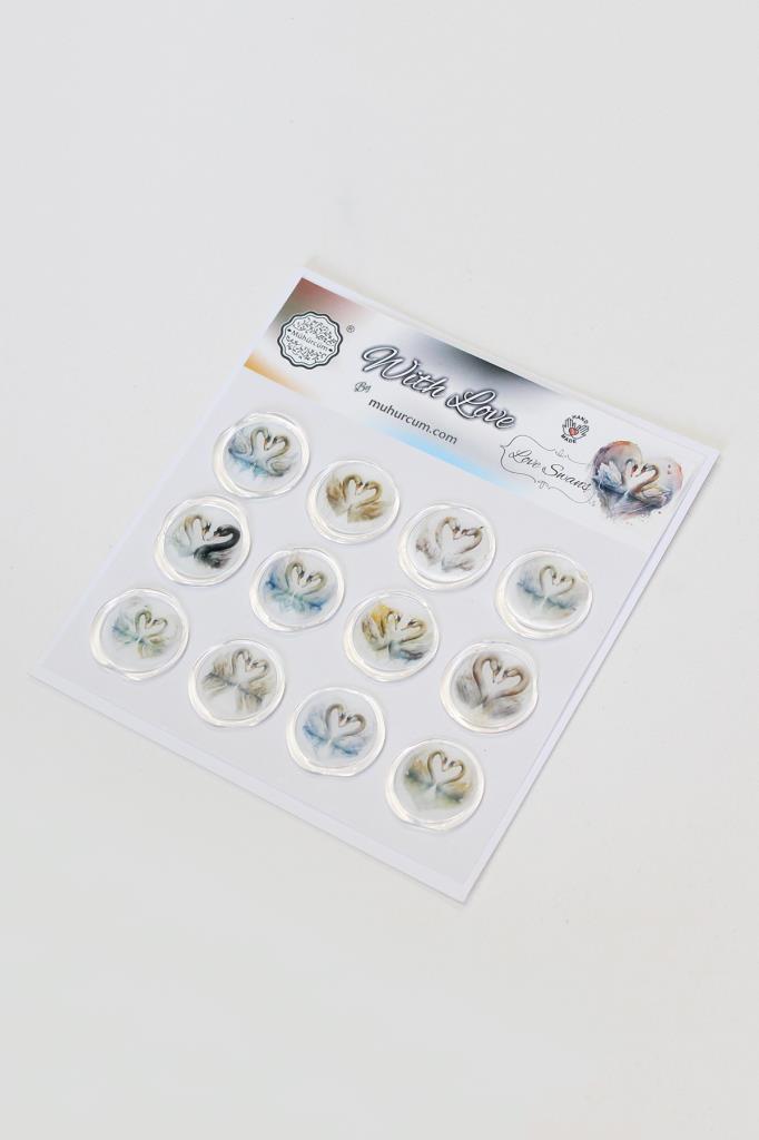 Mühürcüm 12 Adet Hazır Kendinden Yapışkanlı Kuğu Sticker Mühür KYSM112
