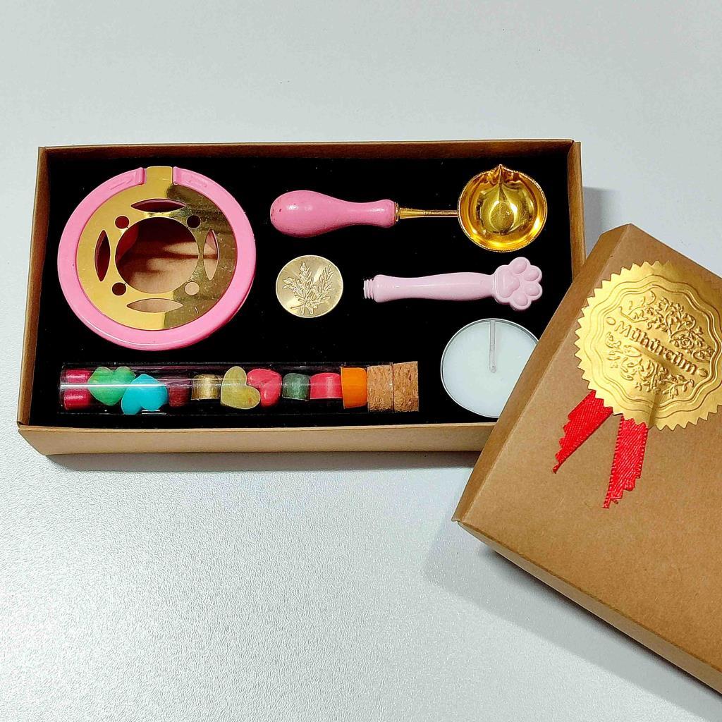 Gül Desenli 5 Parça Mum Mühür Seti