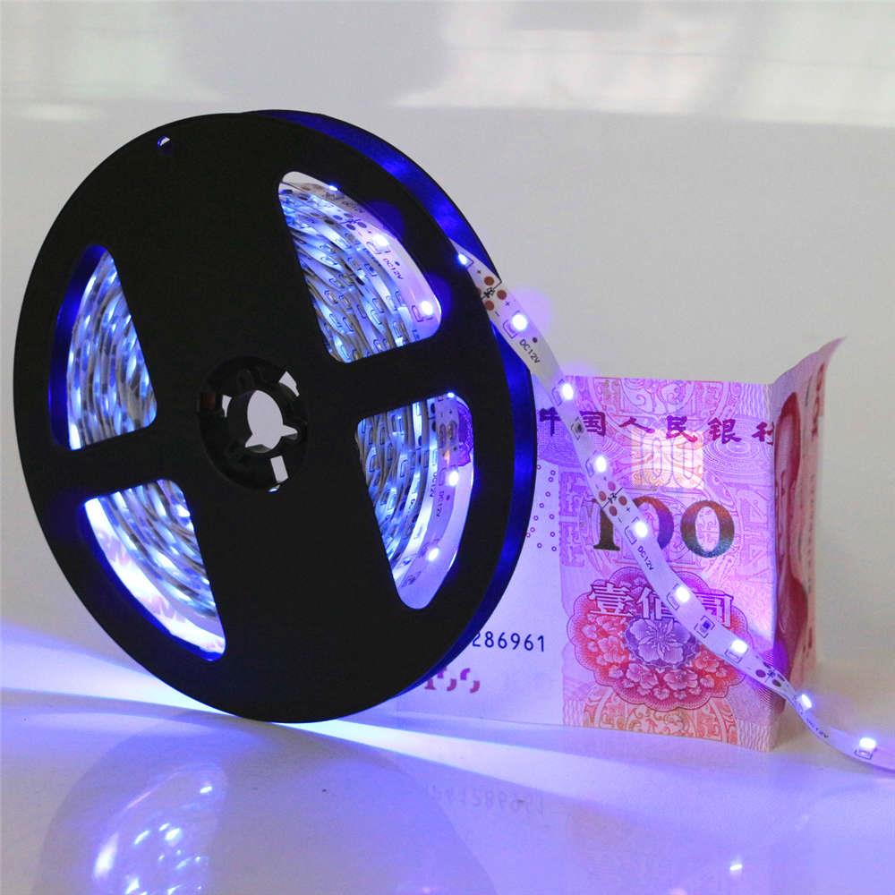 UV 395Nm Mor Esnek LED Şerit Işık SMD 2835 Diyot 1 mt/60 LED DC 12 V 1A