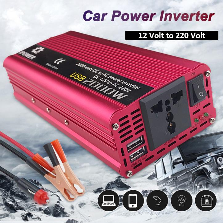 Çift USB 2000W 12V to 220V Güç İnvertörü Şarj Dönüştürücü Adaptör